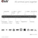 Club3D dokkimisjaam CSV-2541 12-in-1, 2x HDMI, 1x DisplayPort, 3x USB Type-A, 1x USB Type-C, RJ45, kaardilugeja, 3.5mm heli, 100W