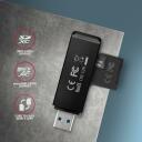Axagon M&auml;lukaardi lugeja CRE-S2N USB 3.2 Gen 1, 2 pesa, 5000 Mbit/s, toetab MicroSD, SD, must