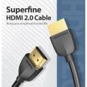 Vention HDMI kabelis 2M AAIBH, 2m, 18Gbit/s, 4.5mm, 3D, zelta kontakts, elastīgs, melns