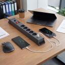 Hawk Удлинитель HWPS501GY, 1,5m, 5, 2xUSB, 20W, 545J, 16A, E/F, выключатель, заземление