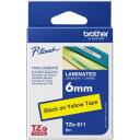 Brother TZe-611 laminēta lente, 8 m, 6 cm, melns uz dzeltena, TZe, termiskā pārnese, izturīgs pret skrāpējumiem, ūdensizturīgs