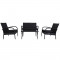Dārza mēbeļu komplekts VIENNA galds, dīvāns un 2 atzveltnes krēsli, melni 20539 HOME4YOU