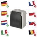 Emos Sieninė rozetė A1396, 16A, IP44, 65mm, 92mm, 55mm, pilka ir juoda, VOKI&Scaron;KAS dizainas, varžtų jungtis, montuojama ant sienos