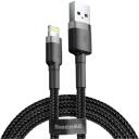 Baseus Cafule USB Lightning kabelis CALKLF-CG1, 200cm, 1,5A, Lightning, USB 2.0, nailono apvalkalas, aliuminio jungtys