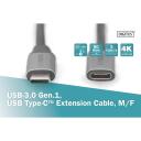 Digitus pikenduskaabel DB-300230-010-S, 1m, 5Gbit/s, 60W, USB Type C M, USB Type C F, CU, 4K@60Hz