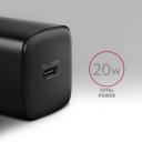 Axagon laadija ACU-PD20 20W, 1x USB-C, must, kiire laadimine, toite kaitse: &uuml;lepinge, &uuml;lekuumenemine, &uuml;lekoormus, l&uuml;his