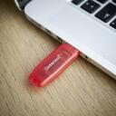 Intenso USB atmintinė 3502491 128 GB, USB 2.0, Skaitymo greitis 28 MB/s, Ra&scaron;ymo greitis 6.5 MB/s, Raudona, Skaidri