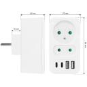 Maclean sadalītājs MCE249 F/W, 100-240VAC, 50-60Hz, 2x kontaktligzda, 2xUSB-A, 2xUSB-C PD 20W, 6A, 16A, balts