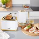 Petra Tosteris PT5032WVDE, 930W, balta, zelta, elektroniskā vadība, atkausē&scaron;ana, izņemama drupaču paplāte, atkārtota sildī&scaron;ana
