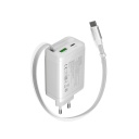 Compact wall charger with built in USB C cable 65 W total power 1×PD and 1×QC fast charging port OnCharge 65RC Build In Cable EU White CNS-CURC65ACW CANYON