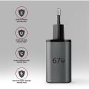 Axagon lādētājs ACU-PQ67 67W, 2xUSB-A 30W, USB-C 67W, strāvas adapteris, ātrā uzlāde, aizsardzība pret pārslodzi