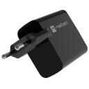 Natec Lādētājs NUC-2143, 45W, 1x USB-A, 1x USB-C, melns, 110-240V, 50/60Hz, 3A, 20V, 5V, ātrā uzlāde