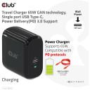 Club3D lādētājs CAC-1905EU 65W, 100-240V, 1x USB Type-C, PD 3.0, OCP, OVP, SCP, OTP, CE, FCC, melns