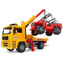 Bruder Veoauto Jeepiga MAN TGA BR-02750, 1:16, plastmass, punane, kollane, alates 4. eluaastast, omadused: t&otilde;stetud kabiin