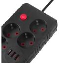 Maclean pagarinātājs MCE392 B, 4x F, 3x USB A, 2500W, 1.5m, melns, iek&scaron;ējai lieto&scaron;anai