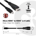 Club3D HDMI uz Micro HDMI kabelis CAC-1351 1m, 4K 60Hz, 18 Gbit/s, 3D, melns