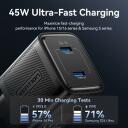 Vention įkroviklis FEFB0-EU 45W, 100-240V, 2 USB-C, greitas įkrovimas, universali suderinamumas, juodas