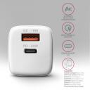 Axagon Laadija ACU-PQ20W 20W, Sissejuhatav pinge 100-240V, 2 USB porti, Kiire laadimine, &Uuml;lekoormuse kaitse, &Uuml;lekuumenemise kaitse