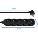 Esperanza pagarinātājs ELK208K, 5 muciņas, 3 m, 3680W, 16A, melns, 50Hz, 220-240V