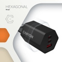 Compact wall charger with GaN technology 65 W total power 2×PD and 1×QC fast charging ports HEXAGON 65 GaN 65W EU White CND-CHAHEX65W CANYON
