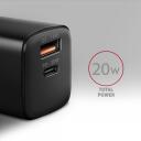 Axagon мобильное зарядное устройство ACU-PQ20 20W, 2 порта, 100-240V, QC 4+, PD 3.0, черный, быстрая зарядка, защита от перегрузки