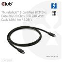 Club3D USB-C THUNDERBOLT CAC-2501 1m, 80/120 Gbps, 240W, M/M, juodas, PVC, TPE, 4.8mm