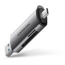 Axagon m&auml;lukaardi lugeja CRE-SAC, USB 3.2 Gen 1, 2 pesa, 5000 Mbit/s, metallkorpus, toetab microSD, SD