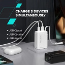 Compact wall charger with built in USB C cable 65 W total power 1×PD and 1×QC fast charging port OnCharge 65RC Build In Cable EU White CNS-CURC65ACW CANYON