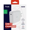 Trust įkroviklis 25140 100W, 1 USB Type-C prievadas, 2 m maitinimo laidas, 100-240 V, 5 V, 1.5 A, baltas, 75% perdirbtų medžiagų