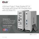 Club3D dokk CSV-1568 120W, 4 videot 16.2 Gbit/s, 4 USB 10G/5G, 1 Gigabit Ethernet, 2 audio, toiteadapter 120W