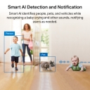 TP-Link Tapo C225 (TAPO-C225) pasukama AI namų saugumo Wi-Fi kamera 2K QHD 360&deg;/149&deg; aprėptis AI aptikimas naktinis matymas dvikryptis garsas microSD iki 512 GB balta