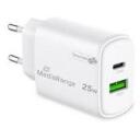 Mediarange strāvas adapteris MRMA112-2 25W, 1x USB-C, 1x USB-A, ātrā uzlāde, balts, polikarbonāts