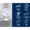 Beper Galda ventilators P206VEN231, 30cm, 3 ātrumi, 35W, tērauda aizsargrežģis, regulējams gaisa plūsmas virziens