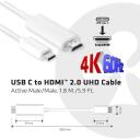 Club3D Video kaabli adapter CAC-1514, 1.8 m, USB C, HDMI Type A, 4K @ 60Hz, 18 Gbit/s, 8 helikanalit