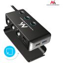 Maclean USB automobilių įkroviklis MCE218, 4xUSB, 12V-24V, 120W, 10.2A, 1m laidas, voltmetras, apsauga nuo perteklių