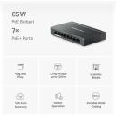 Mercusys Darbo komutatorius MS108GP, 8x 10/100/1000 Mbps, 7 PoE+ prievadai, 65 W, Valdomas, Metalinis korpusas, Plug and Play
