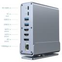 Gembird adapteris 15-in-1 A-CF-COMBO15-01 USB-C 4 AF, 2 HDMI, 1 DisplayPort, 1 RJ45, 1 audio, 1 kortelių skaitytuvas, pilkas