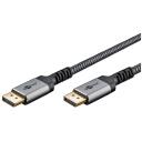 Goobay DisplayPort kabelis 65265, 2 m, 8K60Hz atbalsts, 4K240Hz atbalsts, līdz 32.4 Gbps, dinamiska HDR, alumīnija korpuss