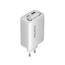 Compact wall charger with built in USB C cable 65 W total power 1×PD and 1×QC fast charging port OnCharge 65RC Build In Cable EU White CNS-CURC65ACW CANYON