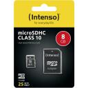 Intenso atminties kortelė micro SDHC 3413460 8 GB, skaitymo greitis 25 MB/s, klasė 10, atspari vandeniui, smūgiams, SD adapteris