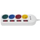 Maclean удлинитель MCE229W, 4 розетки, 2xUSB, 250VAC, 10A, 2.1A 5V, 1.5m, защита от детей, выключатель