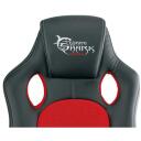 White Shark KINGS THRONE Spēļu krēsls Y-2706, 12kg, 43-53cm, melna/sarkana, PU āda, 5 zvaigžņu pamatne, neilona ritentiņi