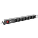 Lanberg toitejaotusseade PDU 19" 1U PDU-07F-0200-BK, 2m, 16A, 7x Schuko, 4000W, 220-250V, 50/60Hz