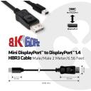 Club3D Mini DisplayPort uz DisplayPort 1.4 kabelis, 2 m, 32.4 Gbit/s, 8K 60Hz, 3 slāņu aizsardzība, melns