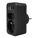 Maclean muciņa x2 + 4xUSB, MCE249 F/B, 100-240VAC, 50-60Hz, 2xUSB-A, 2xUSB-C PD 20W, 1x16A, 1x6A, melna