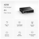 Mercusys настольный коммутатор MS106LP, 6 портов, 10/100 Мбит/с, 4 PoE+ порта, 40 Вт, управляемый коммутатор, черный