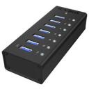 Raidsonic USB centrmezgls IB-AC618, 7x USB 3.0, AC 120/230 V, melns, alumīnijs