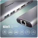 Axagon USB хаб HMC-6G2L 10Gbps, 2x USB-A, 1x USB-C, 1x HDMI, 1x RJ-45, 0.15m кабель питания