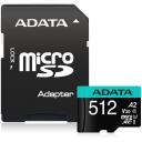 Adata m&auml;lukaart microSDXC AUSDX512GUI3V30SA2-RA1 512 GB, lugemise kiirus 100 MB/s, kirjutamise kiirus 80 MB/s, UHS klass 3, V30