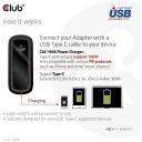 Club3D laadija CAC-1908EU 100W, USB Type-C, PD 3.0, 100-240VAC, 5V/9V/12V/15V &le; 3A, 20V &le; 5A, OCP, OVP, SCP, OTP